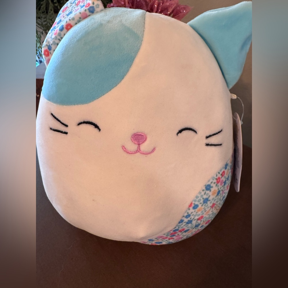**SALE**Squishmallows Adorable Plush Cat with Blue and Floral Ears